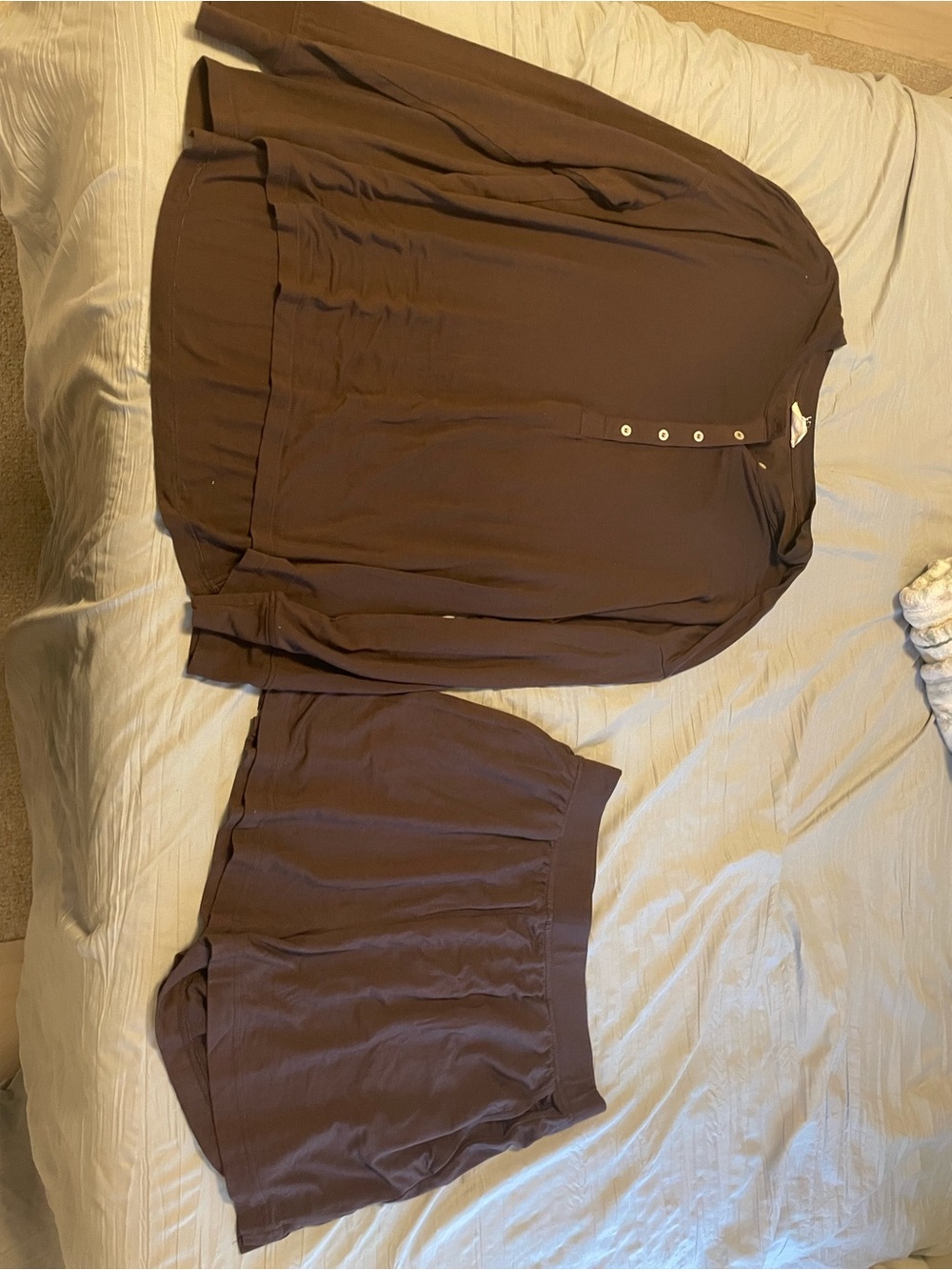 Lou & Grey Relaxed Brown Two-Piece Short Sleep Set - Lightweight Casual Style